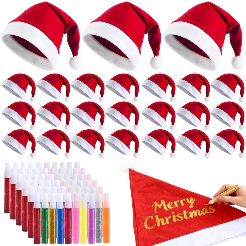 5135 25 Sets DIY Santa Hats Bulk Christmas Hat Include 30 Pcs 10 Colors